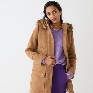 J. Crew Chateau Camel Fur Hood Italian Stadium Cloth Wool Parka